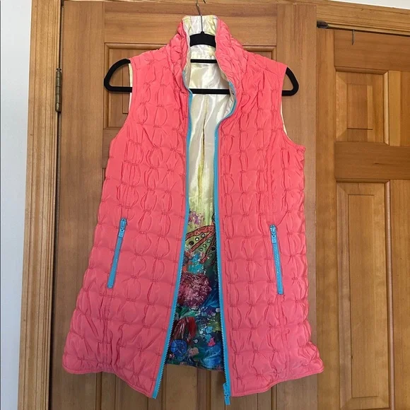 Reversible Designer Multicolor thigh length Sleeveless Vest with Yellow Accents - Picture 6 of 8